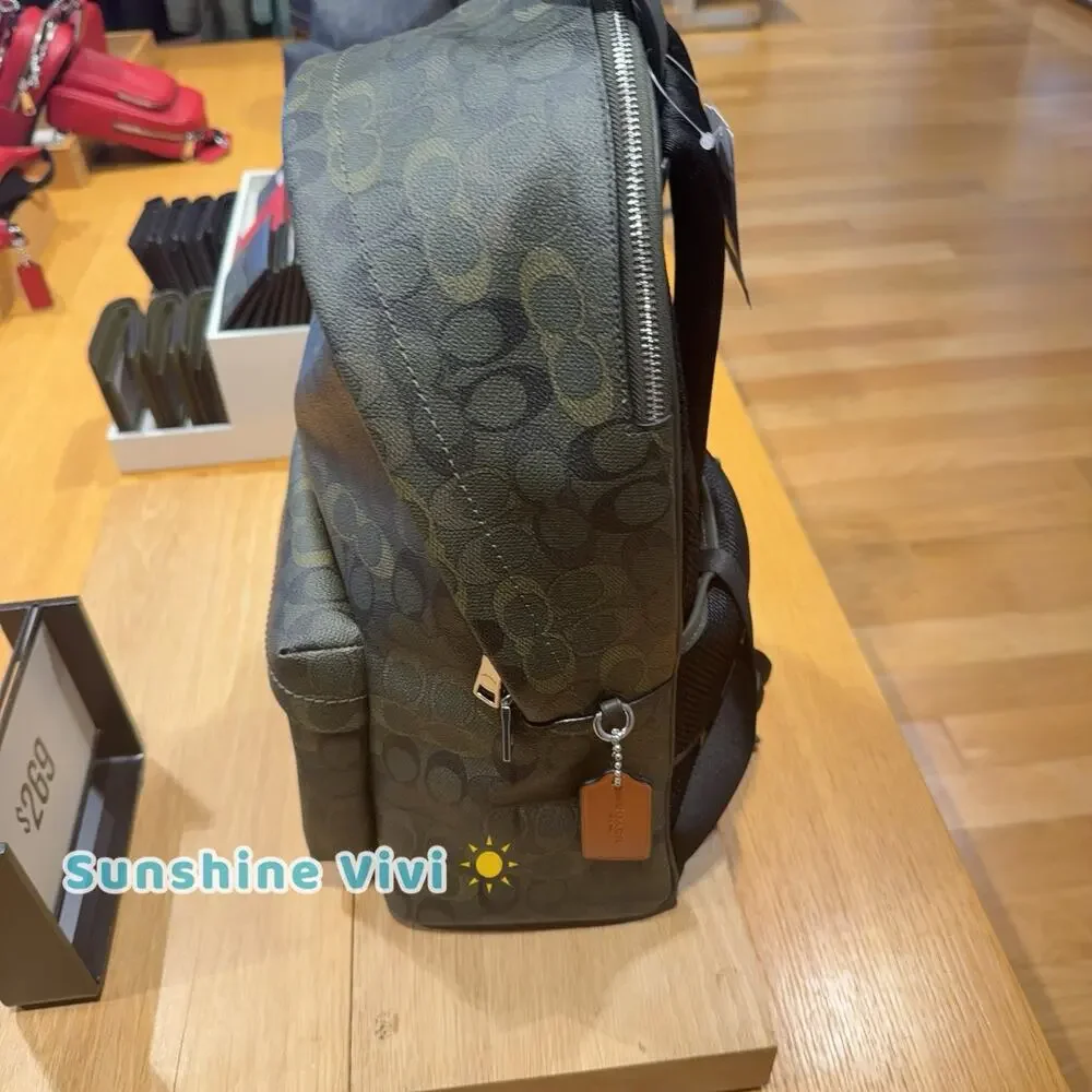 NWT Coach Men Taylor Backpack Signature Camo Print CES17 Silver/Green Leather
